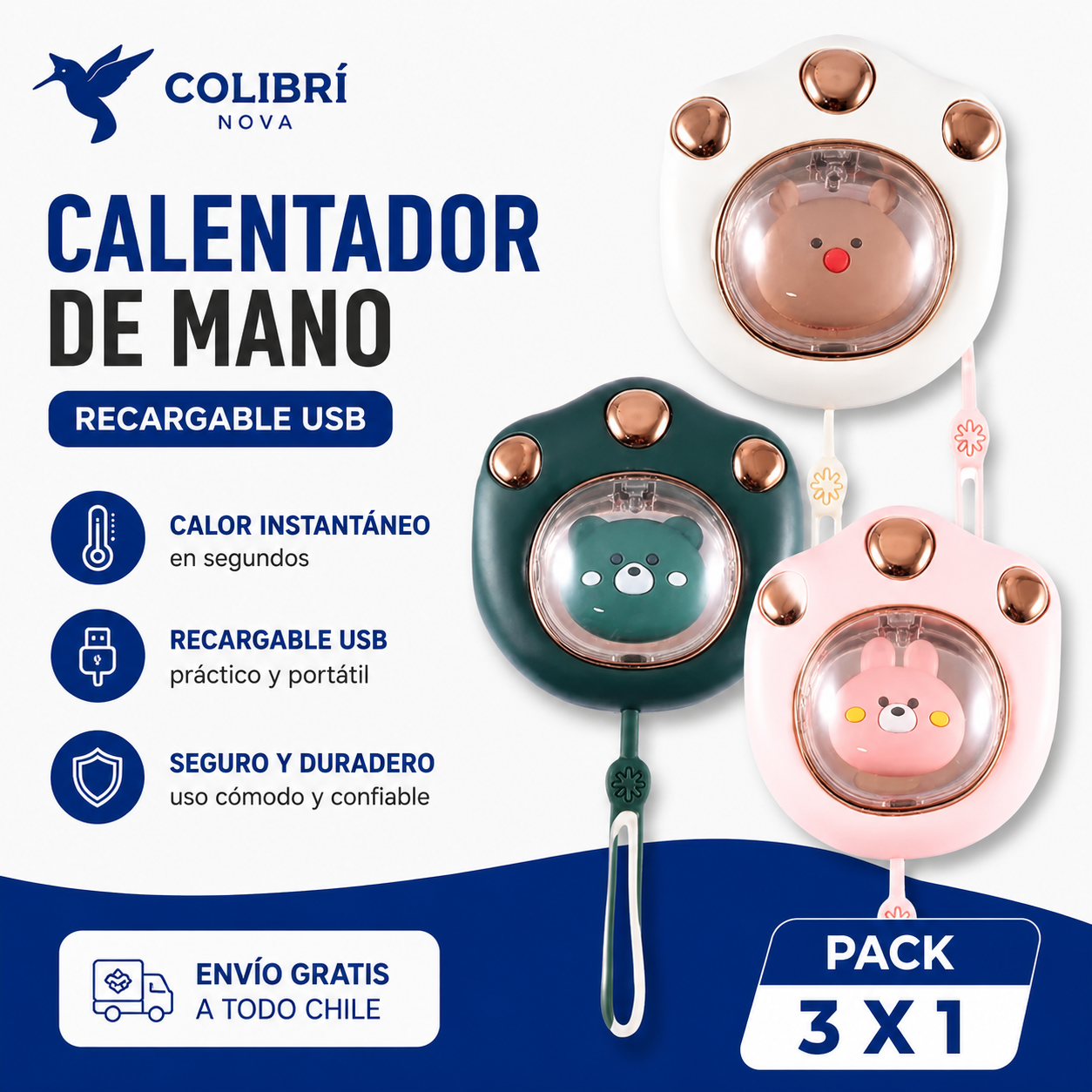 Pack 3 Calentadores de Mano Recargables