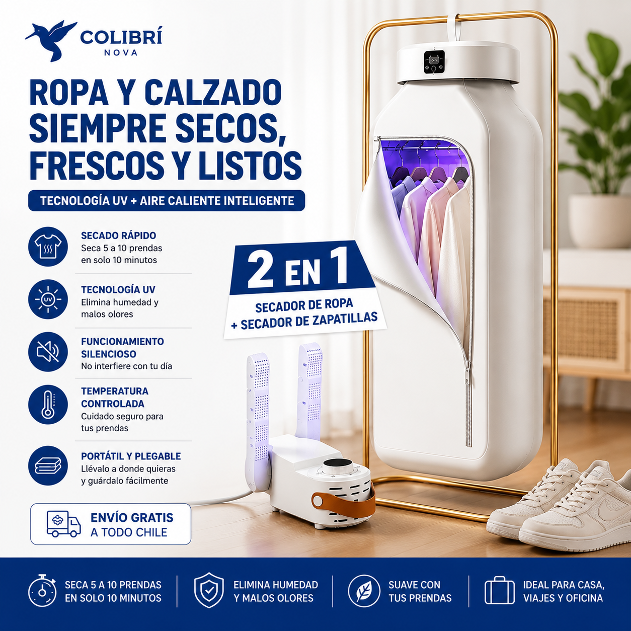Kit Secador Portátil Ropa + Zapatillas con UV